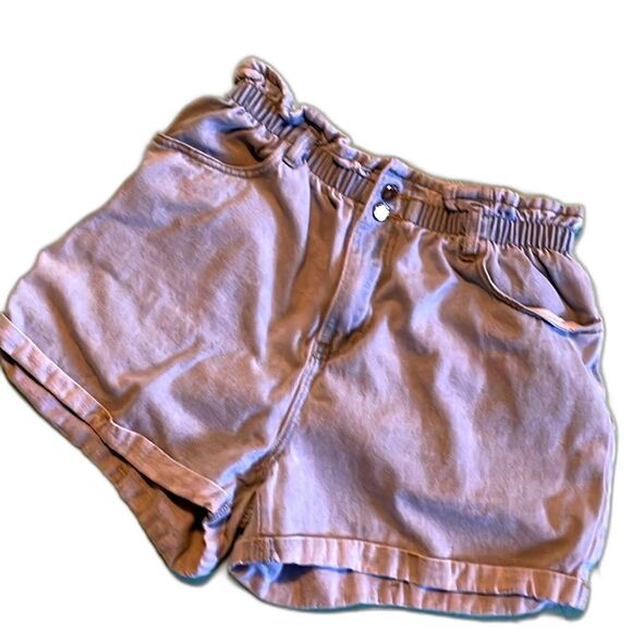 Plaid & Plain ruffle top denim jean shorts light wash size L - Picture 2 of 12